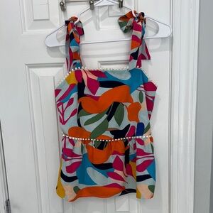 THML Orange and Pink Tie Front Peplum Tank Top